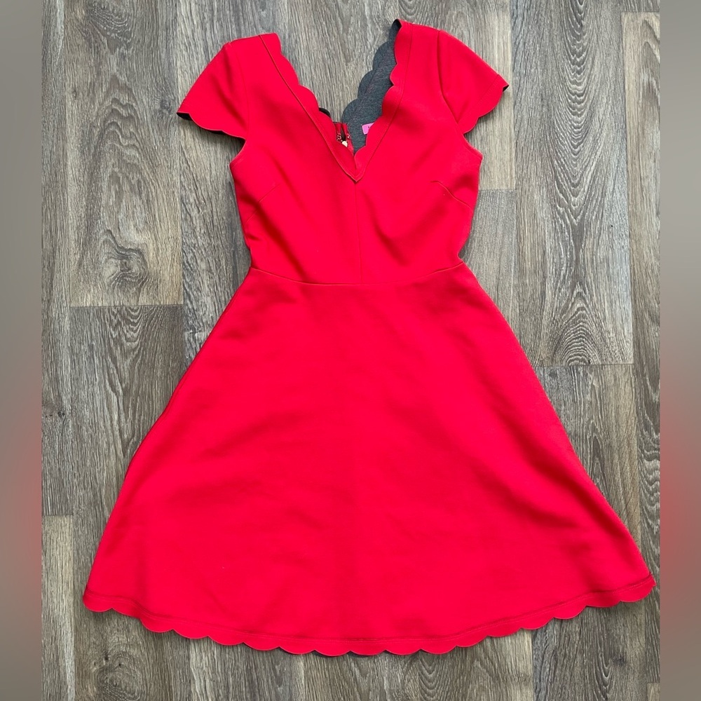 Betsey Johnson coquette Red Scalloped Neck Fit Flare Mini Dress Size 4